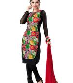Black Embroidered Georgette semi stitched salwar with dupatta