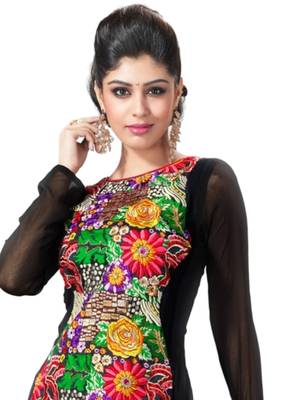 Black Embroidered Georgette semi stitched salwar with dupatta 2