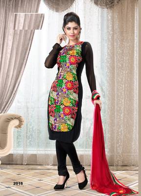 Black Embroidered Georgette semi stitched salwar with dupatta 4