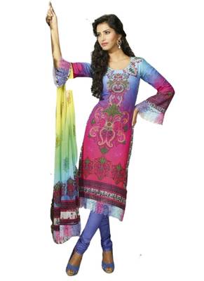 multicolor Printed Crepe semi stitched salwar with dupatta 1