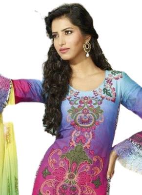 multicolor Printed Crepe semi stitched salwar with dupatta 2