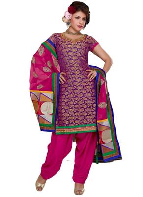 Purple Embroidered Brocade semi stitched salwar with dupatta 1