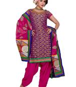 Purple Embroidered Brocade semi stitched salwar with dupatta