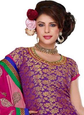 Purple Embroidered Brocade semi stitched salwar with dupatta 2