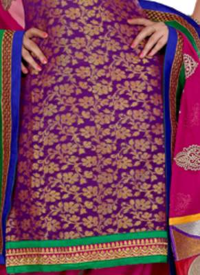 Purple Embroidered Brocade semi stitched salwar with dupatta 3