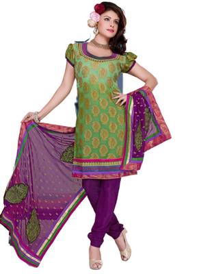 Green Embroidered Crepe semi stitched salwar with dupatta 1