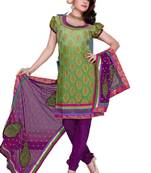 Green Embroidered Crepe semi stitched salwar with dupatta