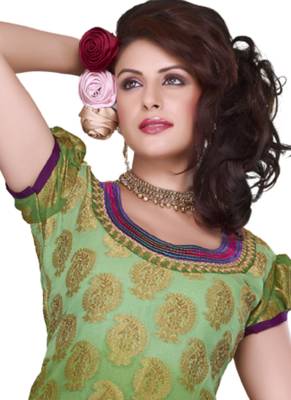 Green Embroidered Crepe semi stitched salwar with dupatta 2