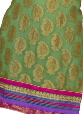 Green Embroidered Crepe semi stitched salwar with dupatta 3
