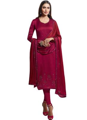 Purple Embelished Satin semi stitched salwar with dupatta 1