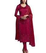 Purple Embelished Satin semi stitched salwar with dupatta