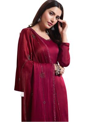 Purple Embelished Satin semi stitched salwar with dupatta 2