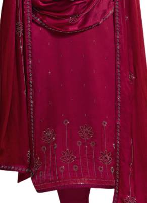 Purple Embelished Satin semi stitched salwar with dupatta 3