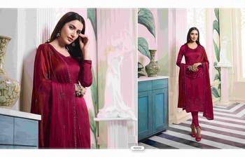 Purple Embelished Satin semi stitched salwar with dupatta 4