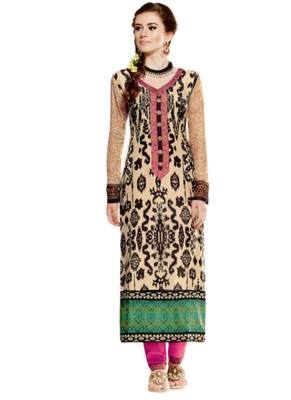 Beige embroidered Georgette unstitched salwar with dupatta 1