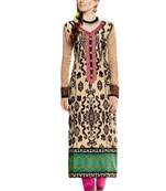 Beige embroidered Georgette unstitched salwar with dupatta