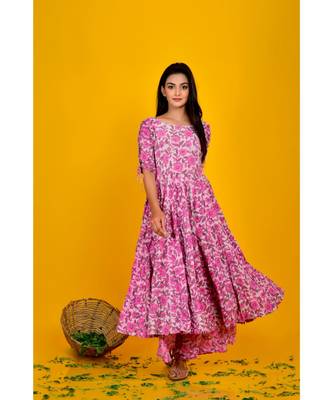 lavender print anarkali with palazzo 1