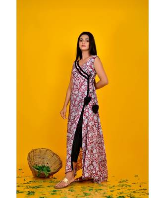 Red block print dress with black pant 2