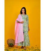 LIGHT GREEN SHARARA SET WITH PINK DUPATTA