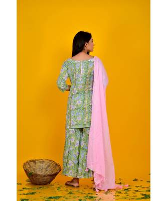 LIGHT GREEN SHARARA SET WITH PINK DUPATTA 4