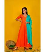 orange bandhani dress with green dupatta