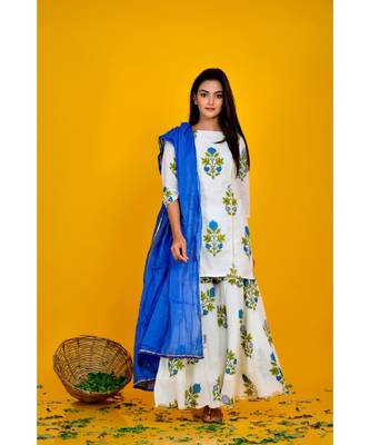 blue block print sharara set 1