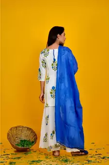 blue block print sharara set