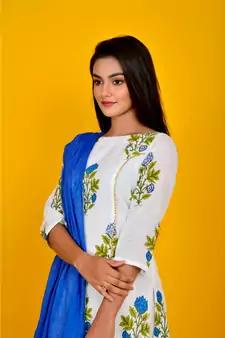 blue block print sharara set