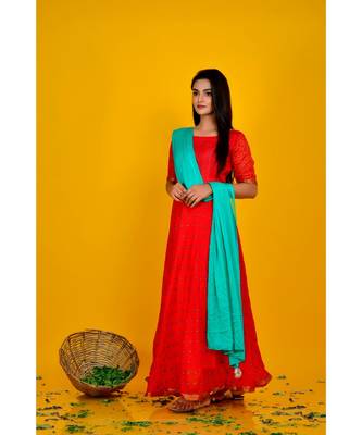 RED BANDHANI DRESS WITH DUPATTA 1