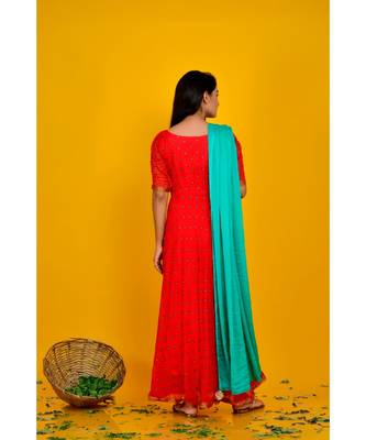 RED BANDHANI DRESS WITH DUPATTA 3