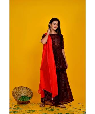 BLACK RED STRIPED KURTA PALAZZO SET 1