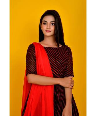 BLACK RED STRIPED KURTA PALAZZO SET 2