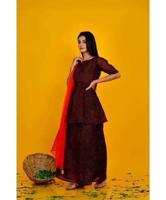BLACK RED STRIPED KURTA PALAZZO SET 3