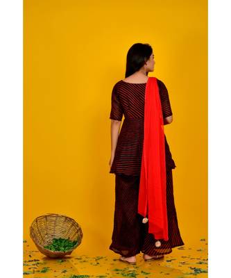 BLACK RED STRIPED KURTA PALAZZO SET 4