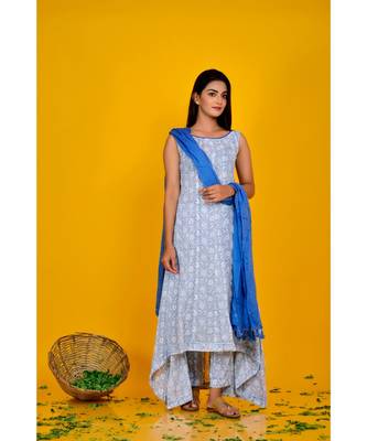 WHITE PRINTED ASYMMETRIC ANARKALI SET 1