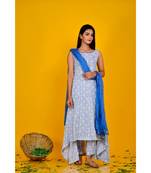 WHITE PRINTED ASYMMETRIC ANARKALI SET