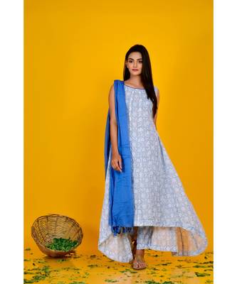 WHITE PRINTED ASYMMETRIC ANARKALI SET 2