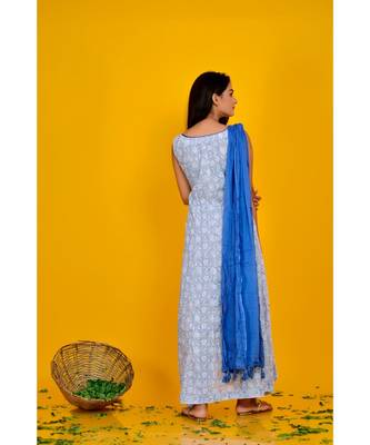 WHITE PRINTED ASYMMETRIC ANARKALI SET 3
