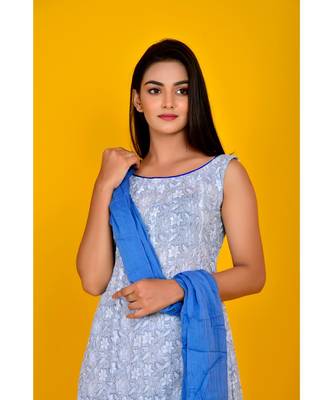 WHITE PRINTED ASYMMETRIC ANARKALI SET 4