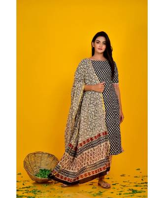 BLACK BLOCK PRINT KURTA PANT SET 1