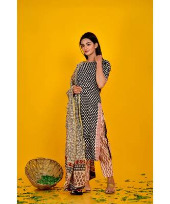 BLACK BLOCK PRINT KURTA PANT SET 2