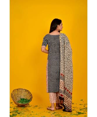 BLACK BLOCK PRINT KURTA PANT SET 3