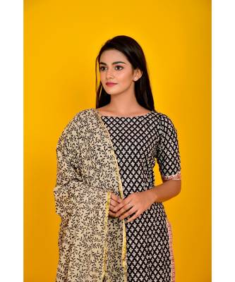 BLACK BLOCK PRINT KURTA PANT SET 4