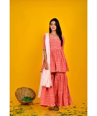 ORANGE COTTON PRINTED SHARARA SET 1