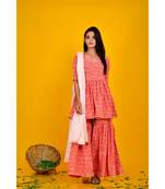 ORANGE COTTON PRINTED SHARARA SET