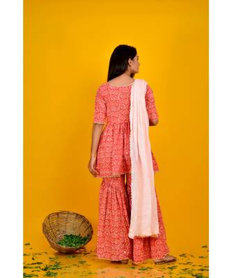 ORANGE COTTON PRINTED SHARARA SET 2