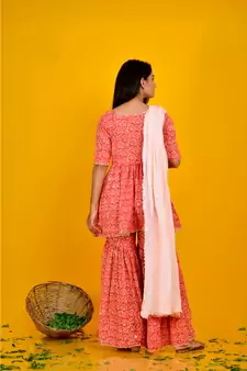 ORANGE COTTON PRINTED SHARARA SET