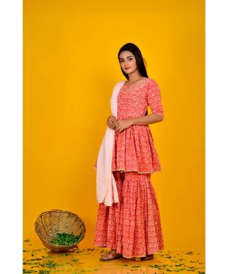 ORANGE COTTON PRINTED SHARARA SET 3
