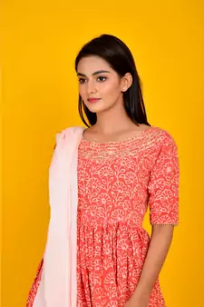 ORANGE COTTON PRINTED SHARARA SET