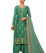 Green Embelished Jacquard semi stitched salwar with dupatta